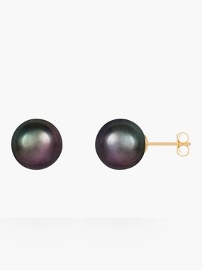 NWOT  Black Pearl Gold Stud Earrings